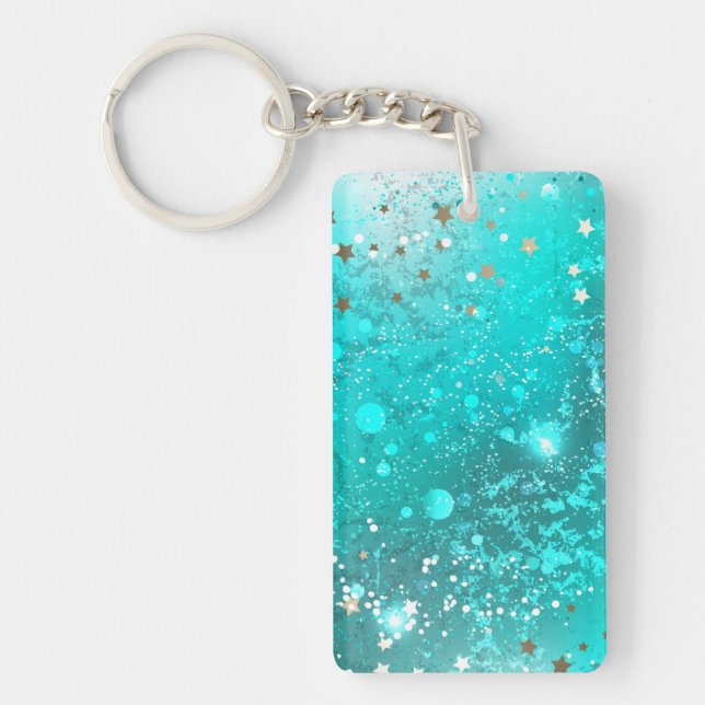 Mint Turquoise Foil Background Key Ring (Front)