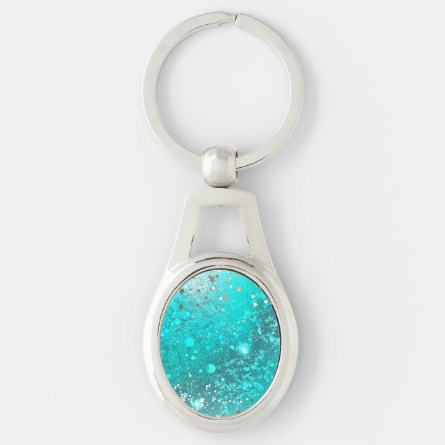 Mint Turquoise Foil Background Key Ring (Front)