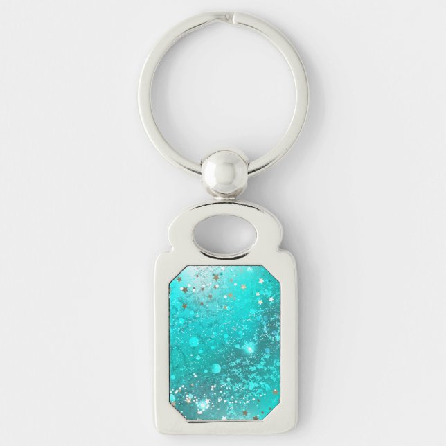 Mint Turquoise Foil Background Key Ring (Front)