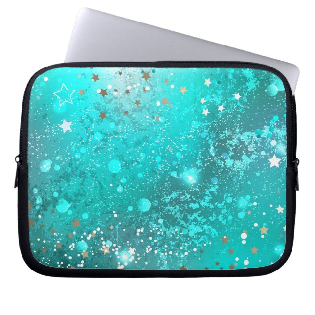 Mint Turquoise Foil Background Laptop Sleeve (Front)