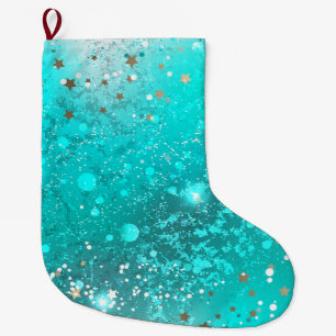 Mint Turquoise Foil Background Large Christmas Stocking