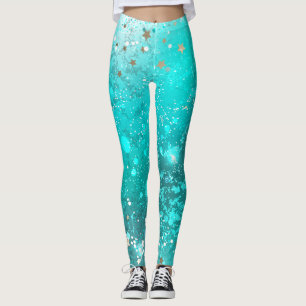 Mint Turquoise Foil Background Leggings