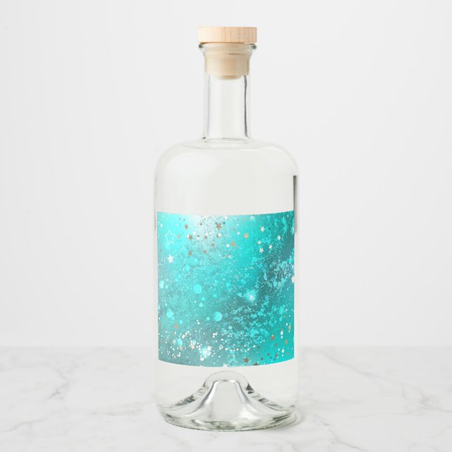 Mint Turquoise Foil Background Liquor Bottle Label (Front)