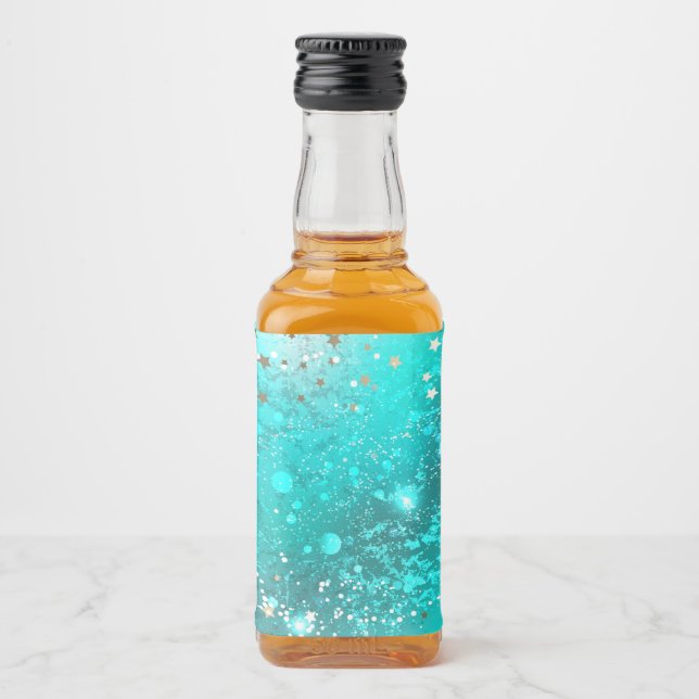 Mint Turquoise Foil Background Liquor Bottle Label (Front)