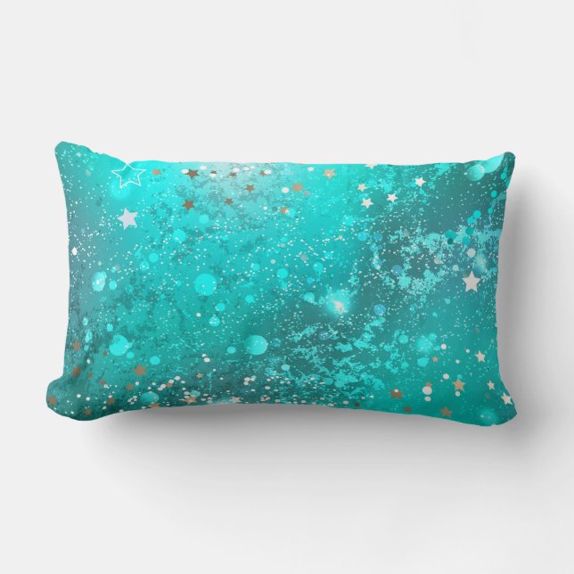 Mint Turquoise Foil Background Lumbar Cushion (Front)