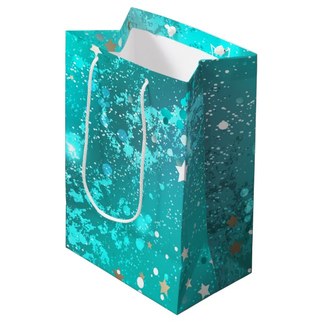 Mint Turquoise Foil Background Medium Gift Bag (Front Angled)