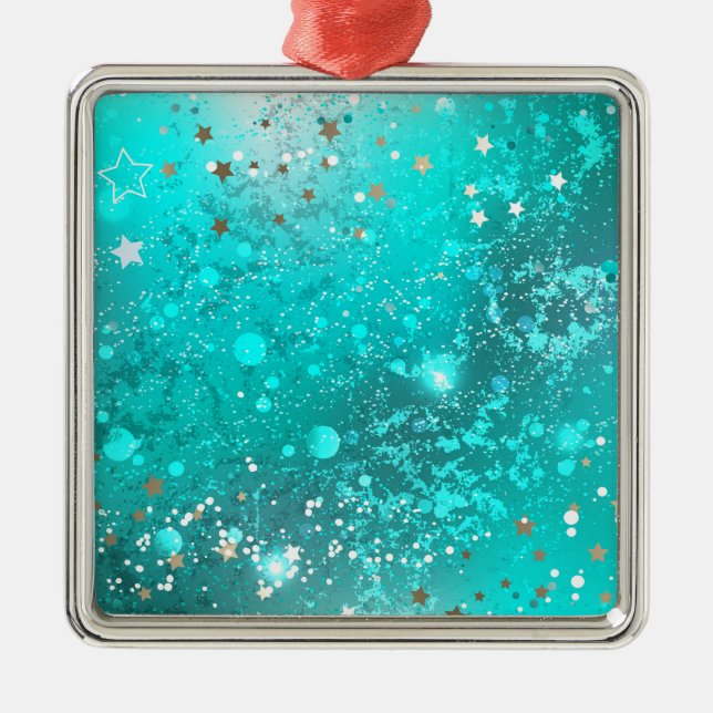 Mint Turquoise Foil Background Metal Ornament (Front)