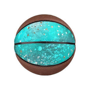 Mint Turquoise Foil Background Mini Basketball