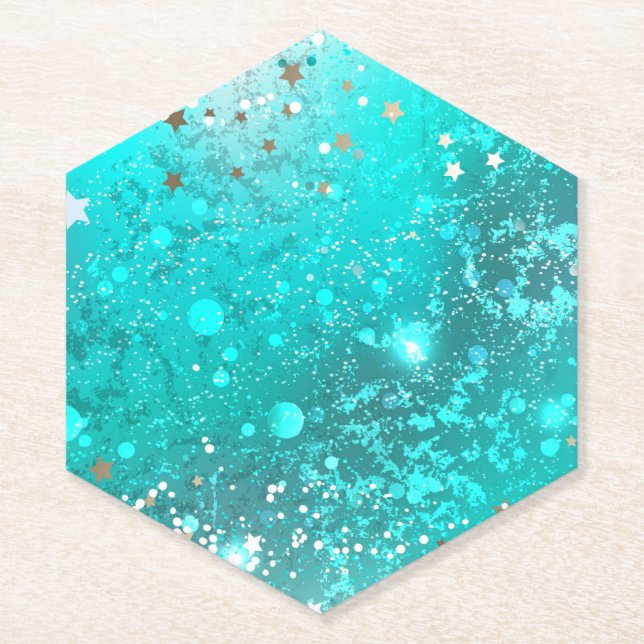 Mint Turquoise Foil Background Paper Coaster (Front)