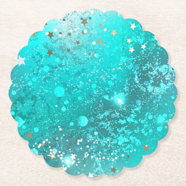 Mint Turquoise Foil Background Paper Coaster (Front)