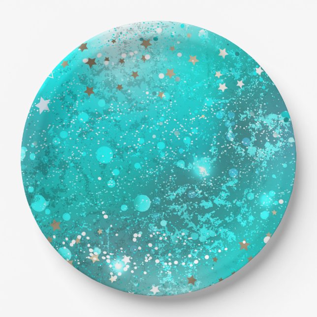 Mint Turquoise Foil Background Paper Plate (Front)