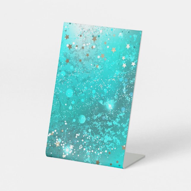 Mint Turquoise Foil Background Pedestal Sign (Front)