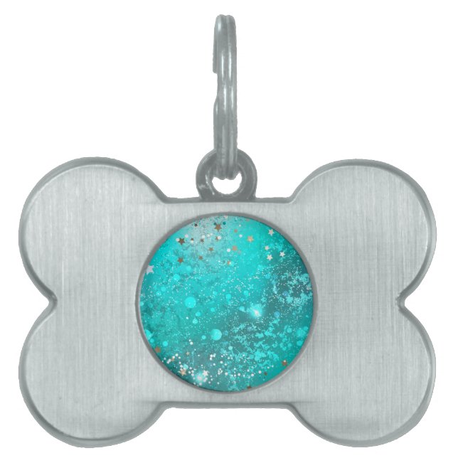 Mint Turquoise Foil Background Pet ID Tag (Front)