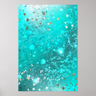 Mint Turquoise Foil Background Poster