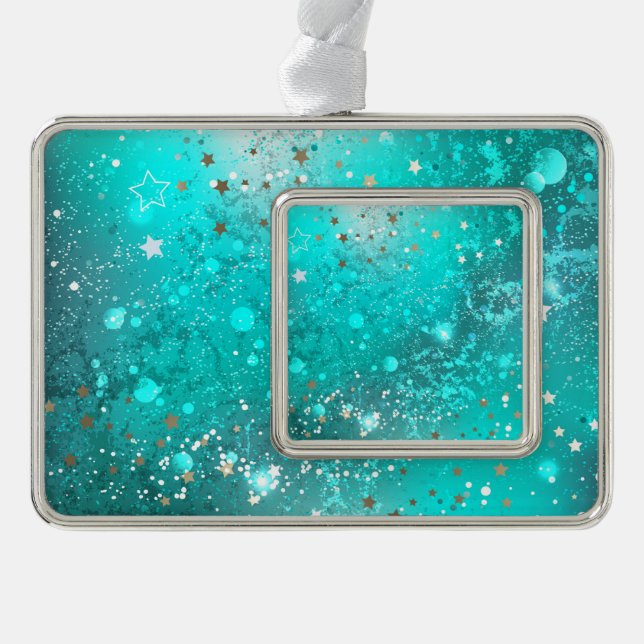 Mint Turquoise Foil Background Silver Plated Framed Ornament (Front)