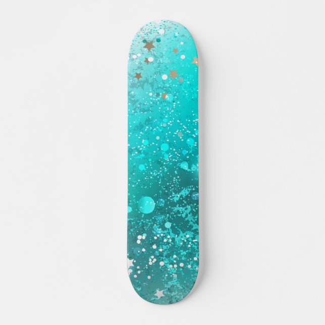 Mint Turquoise Foil Background Skateboard (Front)