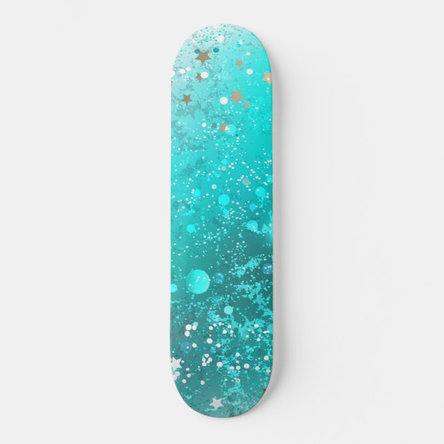 Mint Turquoise Foil Background Skateboard (Front)