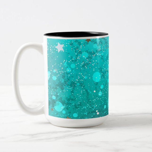 Mint Turquoise Foil Background Two-Tone Coffee Mug (Left)