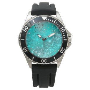 Mint Turquoise Foil Background Watch