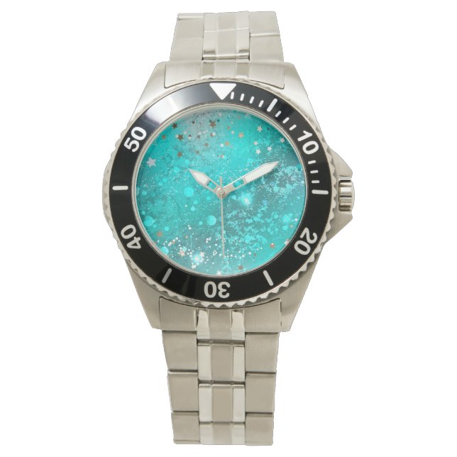 Mint Turquoise Foil Background Watch (Front)