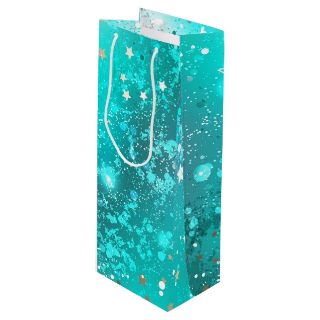 Mint Turquoise Foil Background Wine Gift Bag (Front Angled)