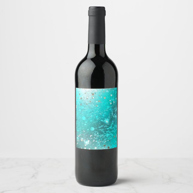 Mint Turquoise Foil Background Wine Label (Front)