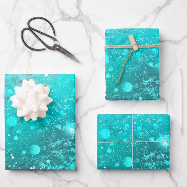 Mint Turquoise Foil Background Wrapping Paper Sheet (Front)
