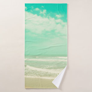 Mint turquoise retro beach background,vintage,beac bath towel
