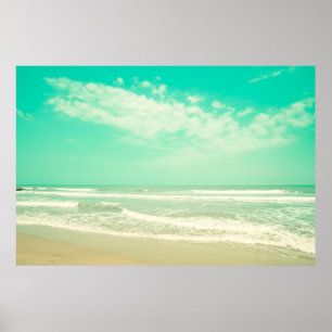 Mint turquoise retro beach background,vintage,beac poster