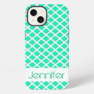 Mint Turquoise Tilted Squares Name Personalised iPhone 13 Case