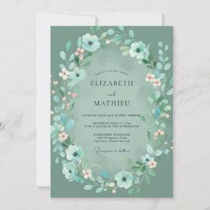 Mint Turquoise Wreath Wedding Invitation