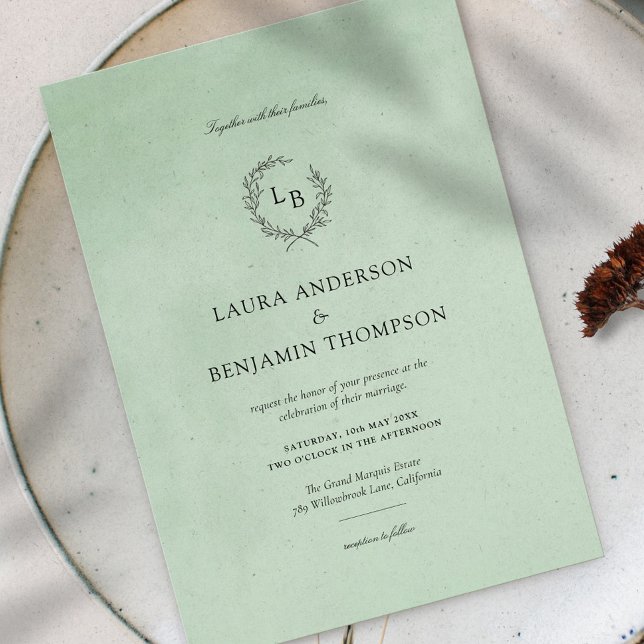 Mint Velvet Texture Elegant Wedding Invitation (Creator Uploaded)