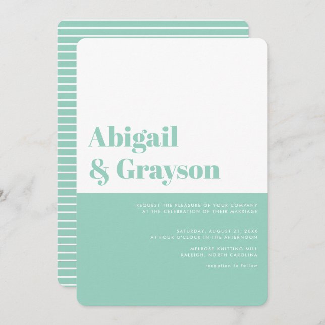 Mint Vertical Colour Block Wedding Invitation (Front/Back)