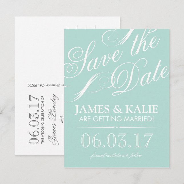 Mint Vintage Script Save the Date Announcement Postcard (Front/Back)