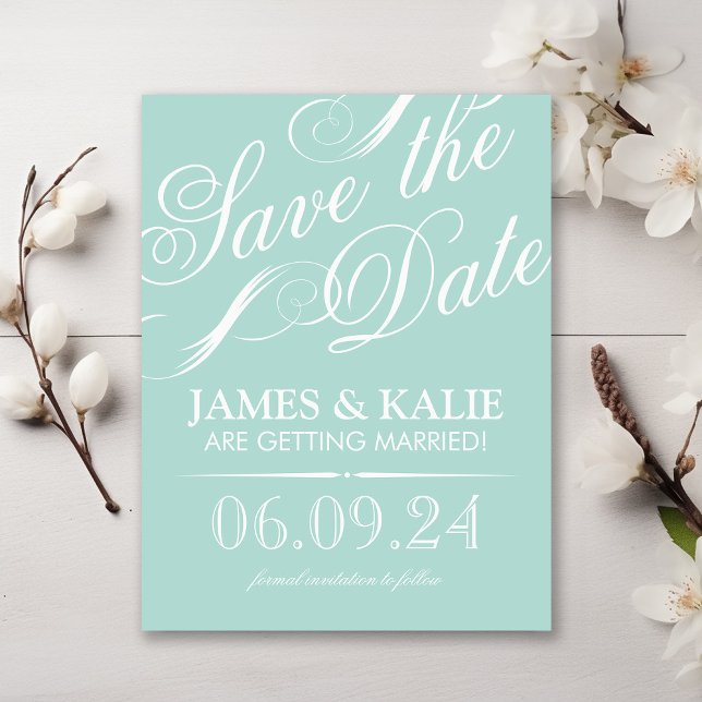 Mint Vintage Script Save the Date Announcement Postcard (Creator Uploaded)