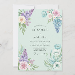 Mint Violet Bouquet Eucalyptus Wedding Invitation