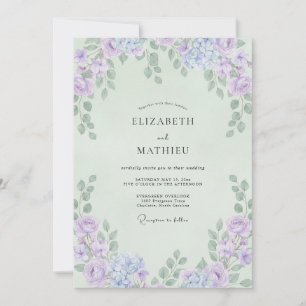 Mint Violet Foliage Eucalyptus Wedding Invitation