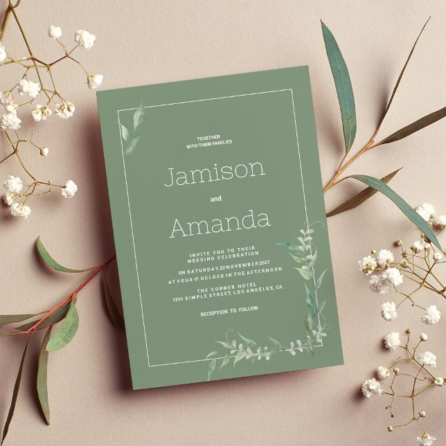 Mint watercolor botanical greenery Wedding Invitation (Mint watercolor botanical greenery Wedding )