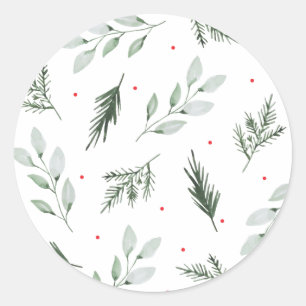 Mint Watercolor Floral Christmas Sticker