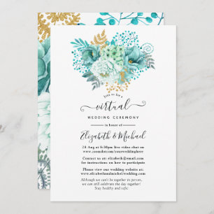 Mint Watercolor Floral Online Virtual Wedding Invitation