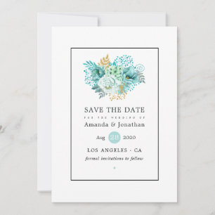 Mint Watercolor Floral Wedding Save The Date