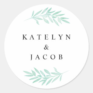 Mint Watercolor Greenery Wedding Round Sticker