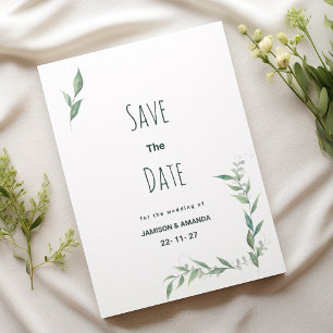 Mint watercolor greenery wreath Save The Date Invitation