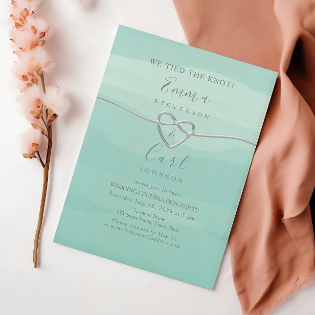 Mint Watercolor Heart Wedding Reception Invitation (Creator Uploaded)