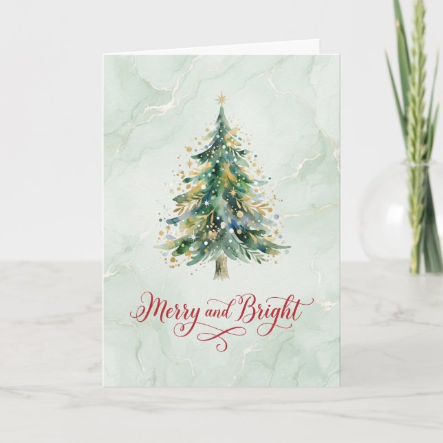 Mint Watercolor Merry And Bright Card (Front)