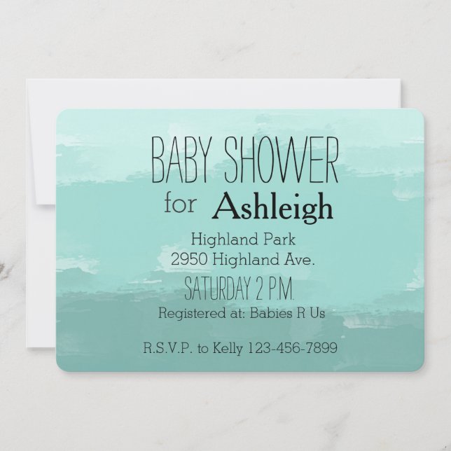 Mint Watercolor Ombre baby shower Invitation (Front)