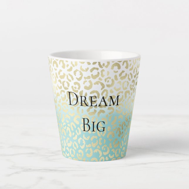 Mint Watercolor Ombre Glam Gold Leopard   Latte Mug (Front)