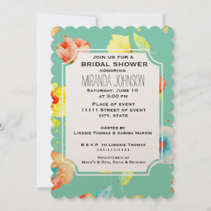 Mint Watercolor Poppies Bridal Shower Invitation