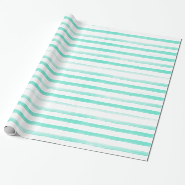 Mint Watercolor Stripe Beach Wrapping Paper (Unrolled)