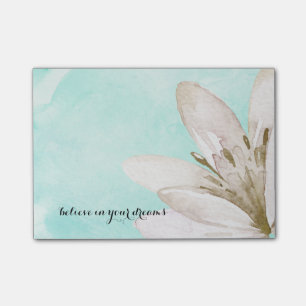 Mint Watercolor White Flower Inspirational Message Post-it Notes